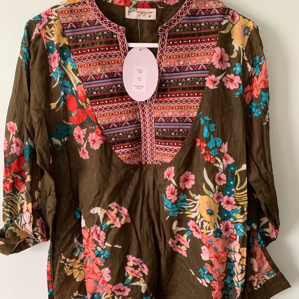 Magazine-Brown floral print shirt
